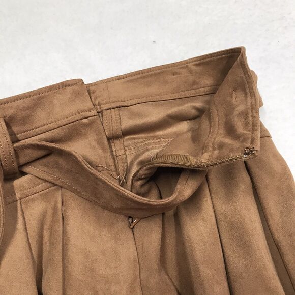 ANTHROPOLOGIE Akemi Kin Skirt Women 0 (26x36) Mocha Faux Suede Tulip Belt Pleat - Picture 5 of 12
